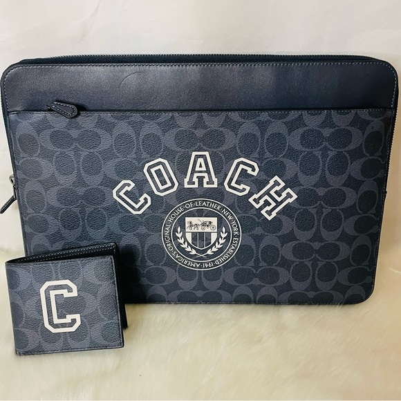 NWT Laptop Sleeve in Signature Canvas with Coach Varsity and Billfold wallet - Picture 9 of 16